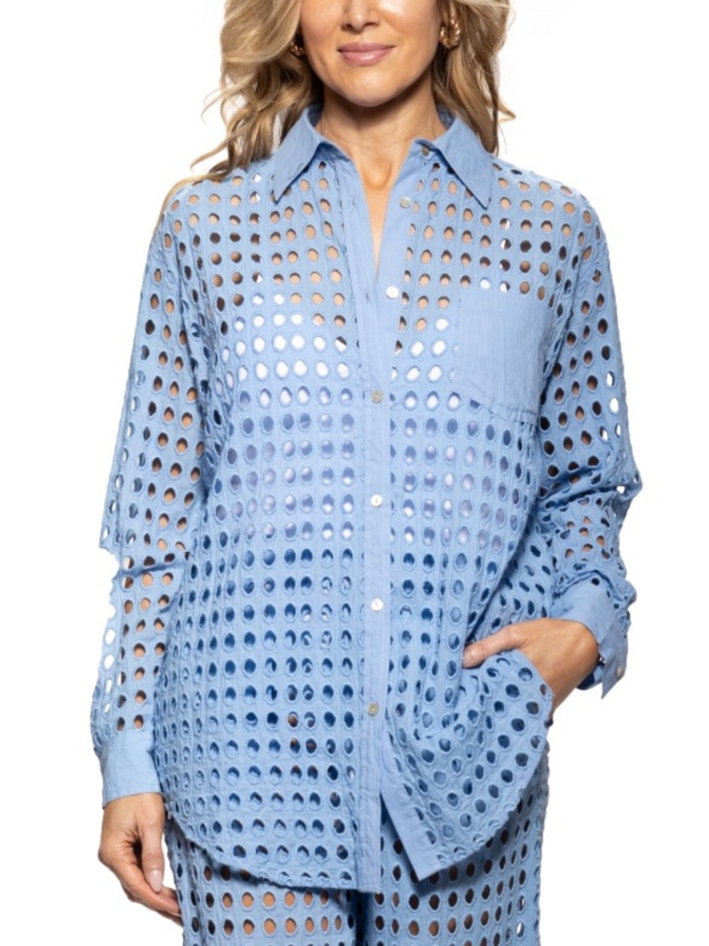 Dotti Women’s Cotton Openwork Dot Cover-Up Beach Shirt Size S